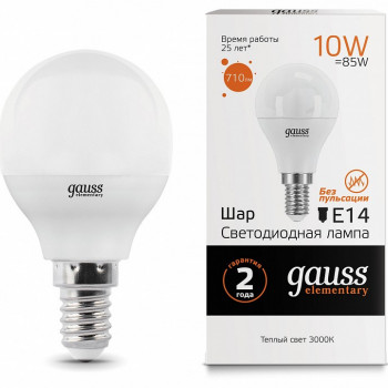 Лампа Gauss Elementary LED Шар E14 10W 3000К 710lm
