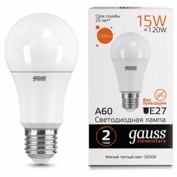 Лампа Gauss Elementary LED A60 E27 15W 3000К 1320lm