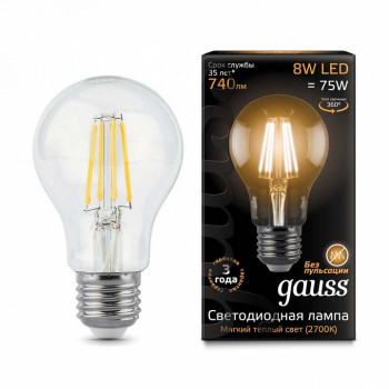 Лампа Gauss Filament A60 E27 8W 2700К 740lm