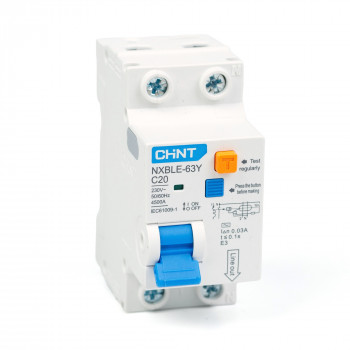 CHINT Диф. автомат NXBLE-63Y 1P+N 20А 30mA электронный тип AС, х-ка С, 4.5kA