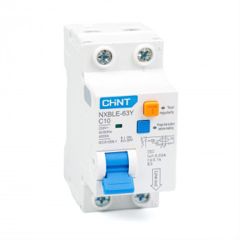 CHINT Диф. автомат NXBLE-63Y 1P+N 10А 30mA электронный тип AС, х-ка С, 4.5kA