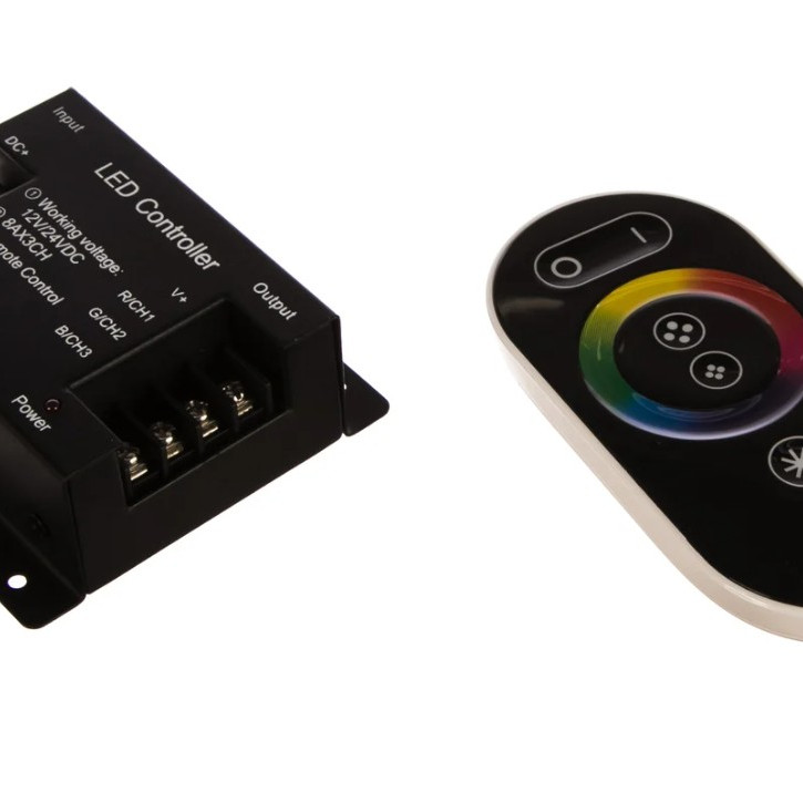 RGB контроллер с радио пультом RF-RGB-S-24A, черный с кольцом 12-24V 288W 24A
