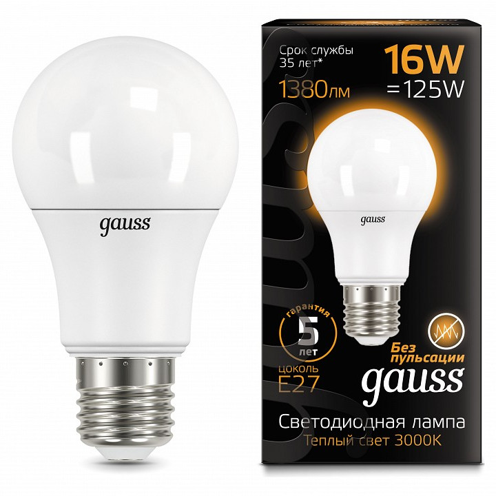 Лампа Gauss LED A60 Е27 16W 3000K 1440lm