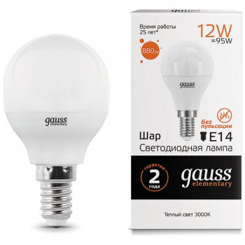 Лампа Gauss Elementary LED Шар E14 12W 3000К 880lm