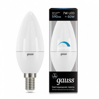 Лампа Gauss LED Cвеча E14 7W 4100К 590lm диммируемая