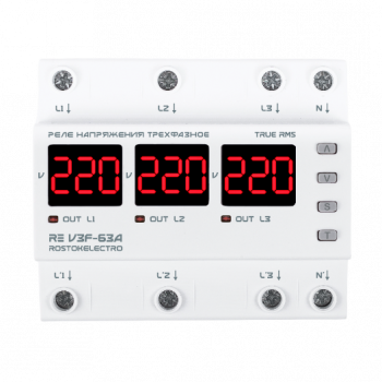 Трехфазное реле напряжения RE V3F-63A на DIN-рейку ROSTOKELECTRO