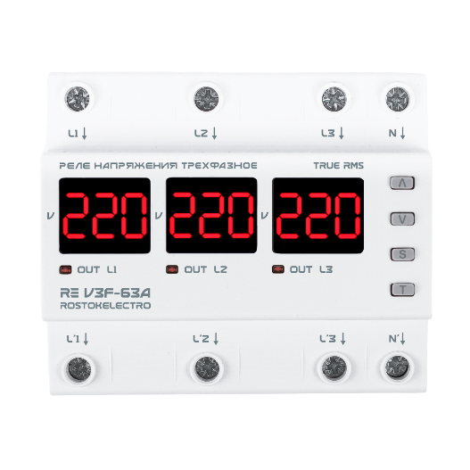 Трехфазное реле напряжения RE V3F-63A на DIN-рейку ROSTOKELECTRO