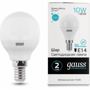 Лампа Gauss Elementary LED Шар E14 10W 4100К 730lm