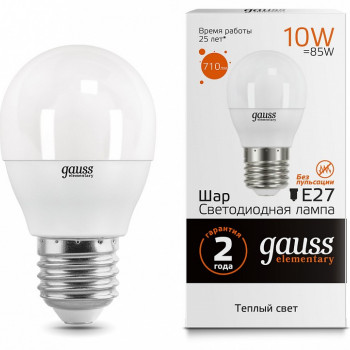 Лампа Gauss Elementary LED Шар E27 10W 3000K 710lm
